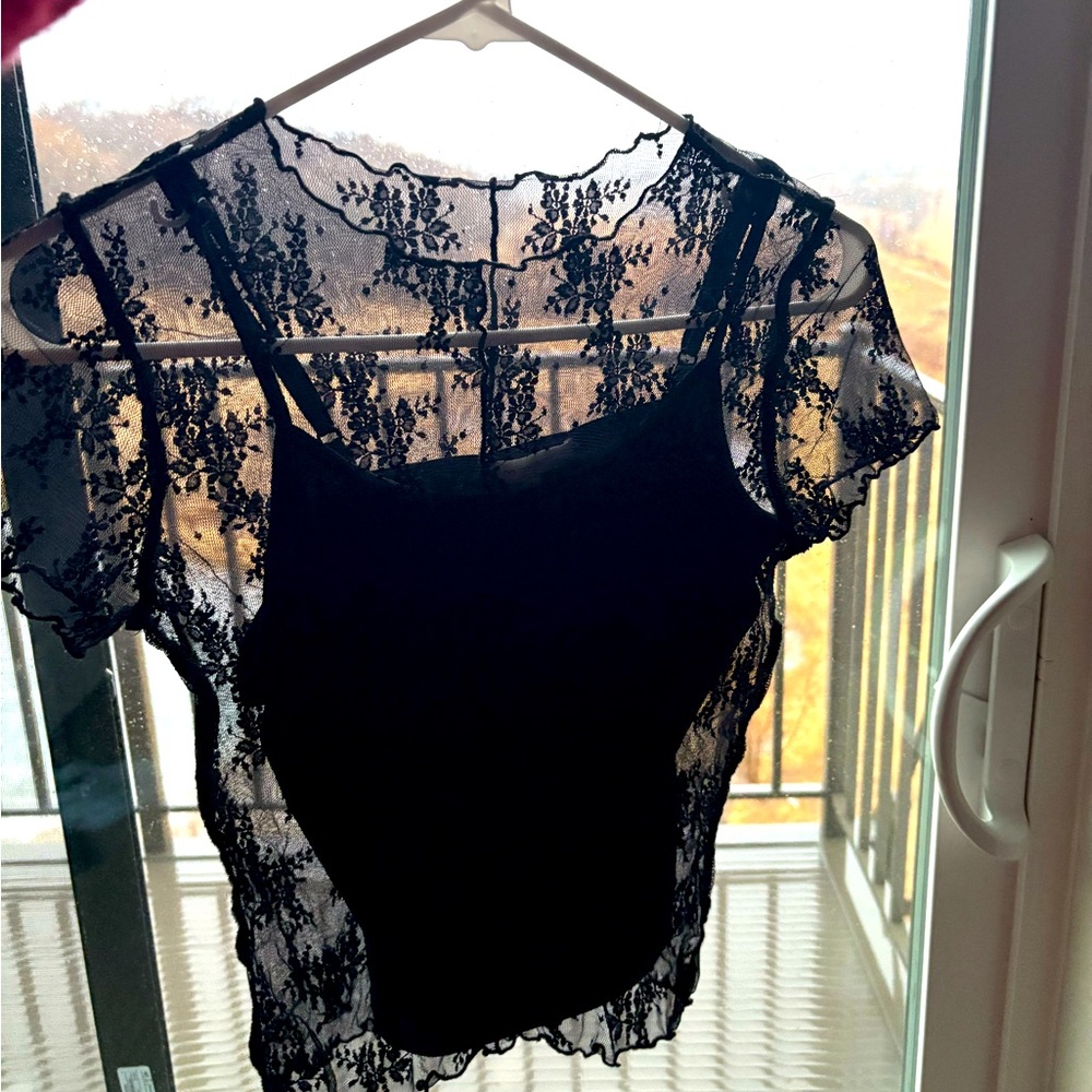 No Comment Black Lace Crop Top Size Small
